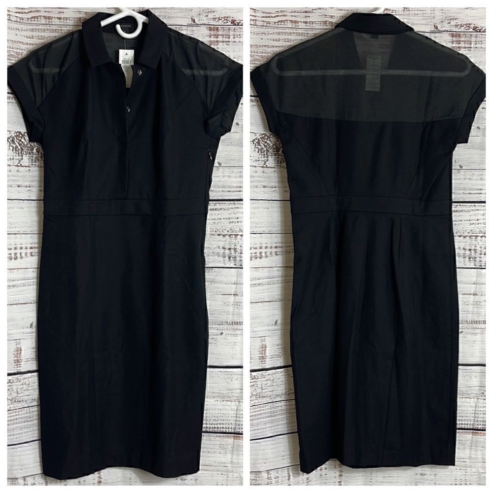 Ann taylor Dress Womens collared cap sleeves sheer bodycon sheath black NWT